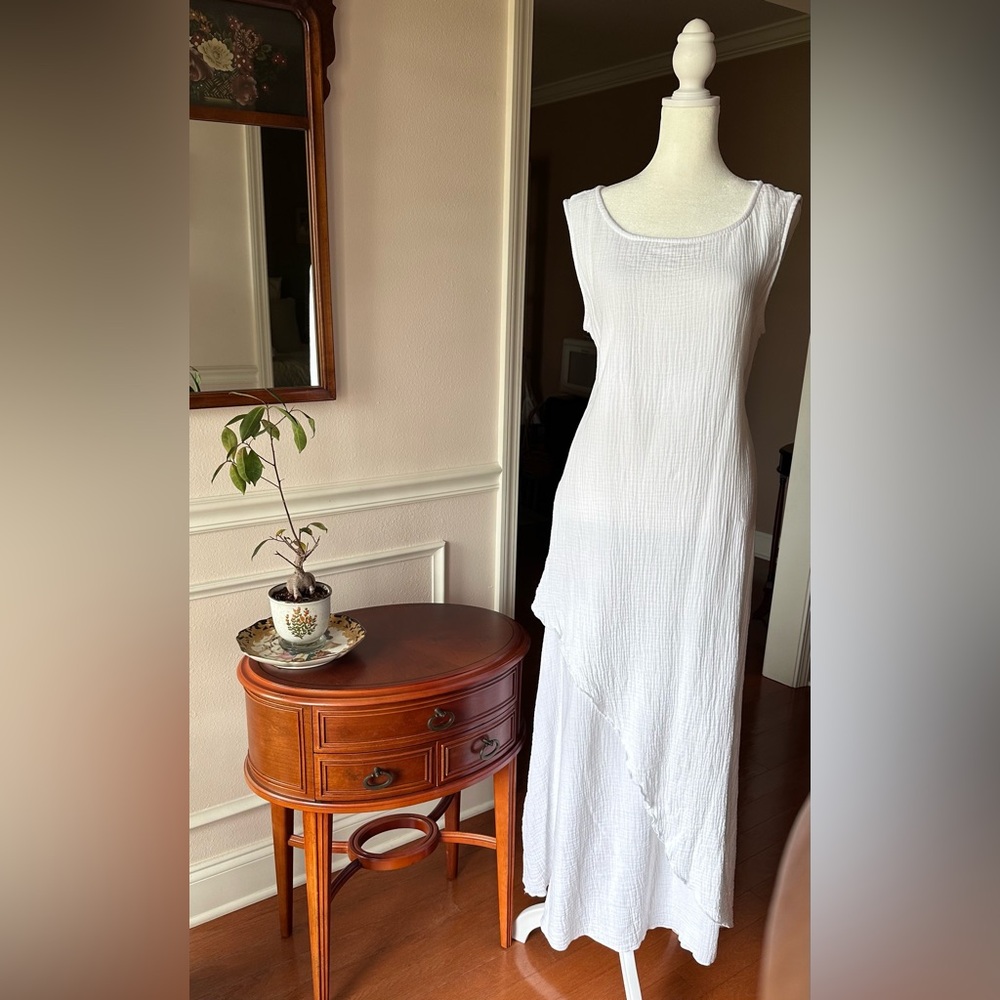 White maxi dress cotton gauze with pockets Size large